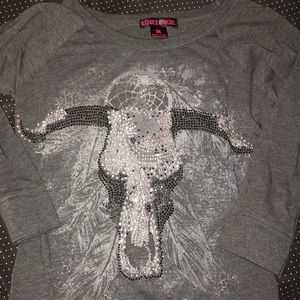 Rock&Roll Cowgirl cowskull 3/4 sleeve